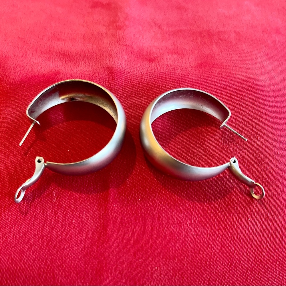 Matt Finished, Silver Plated Hoop Earrings - Picture 9 of 16